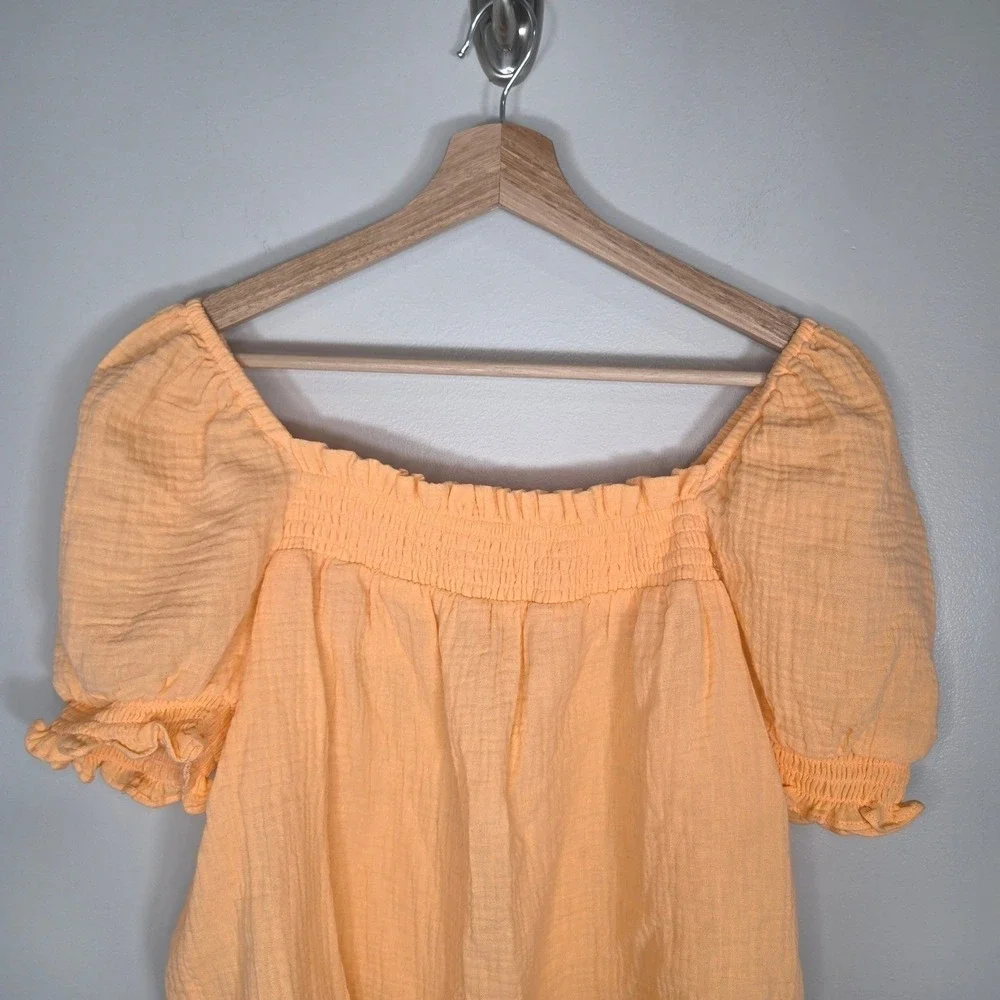 J.Crew NWT Cotton Peasant Top M Orange Smocked Puff Sleeve Cropped Blouse